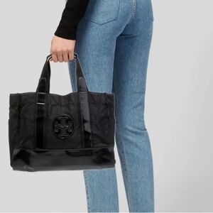 Tory Burch Nylon/Patent Leather Weekender Tote, Black
